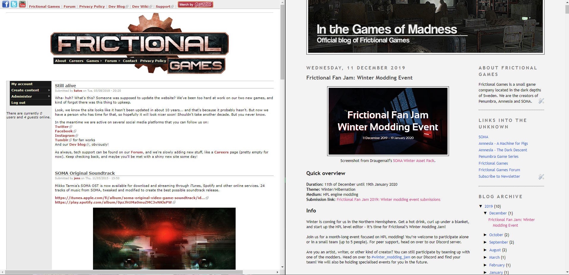 The old Frictional Games website and blog